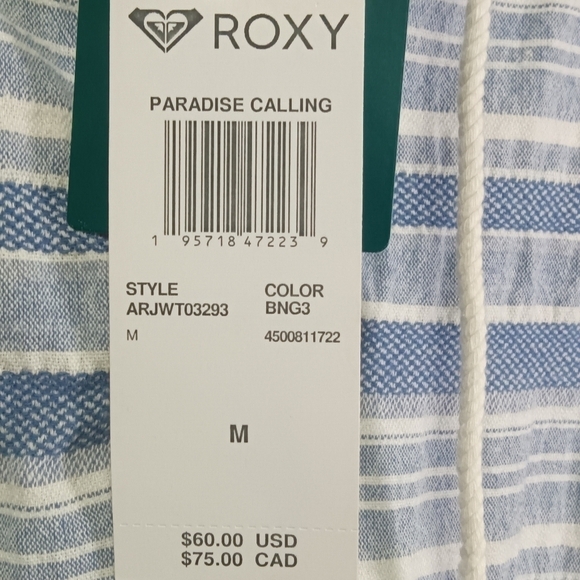 ROXY Paradise Calling Woven Poncho Hoodie Bijou Blue River Stripe Size M NWT - Picture 11 of 14